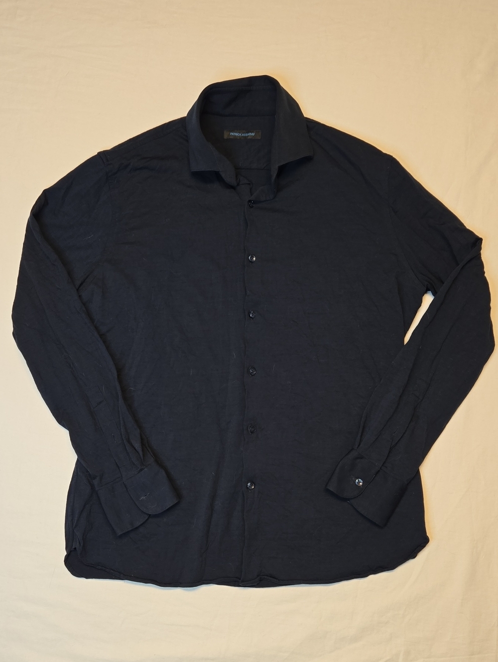 Patrick Assaraf Navy Blue Fleece Wool Long Sleeve Button Down Casual Shirt
